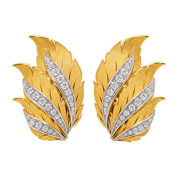 18K Buccellati Diamond Leaf Earrings